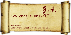 Zvolenszki Anikó névjegykártya
